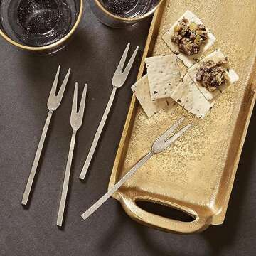 Santa Barbara Design Studio Appetizer Forks Mini Metal Fork Set, 5" Long, Hammered Silver, 4-Count