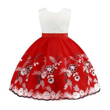 Toddler Baby Flower Girl Dress Birthday Prom Pageant Wedding Bridesmaid Party Christmas Easter Formal Princess Ball Gown Lace Dresses Size 12M 18M (Red 80)