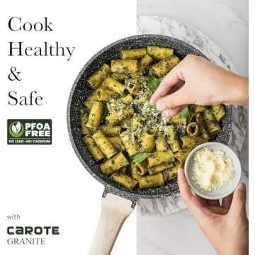 Carote Nonstick Granite Cookware Sets 8 Pcs Stone Cookware Set,non stick frying pan set, pots and pans set (Granite, induction cookware)
