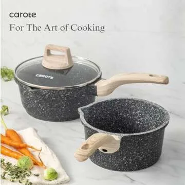 Carote Nonstick Granite Cookware Sets 8 Pcs Stone Cookware Set,non stick frying pan set, pots and pans set (Granite, induction cookware)