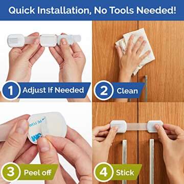 Child Safety Strap Locks (6-Pack) Baby Locks for Cabinets and Drawers, Toilet, Fridge & More. 3M Adhesive Pads. Easy Installation (White/Gray)