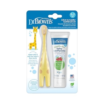 Dr. Brown's Infant-to-Toddler Training Toothbrush Set with Fluoride-Free Baby Toothpaste, Strawberry...