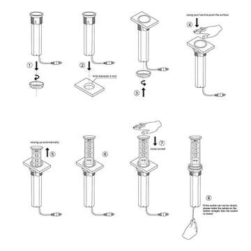 Automatic Raising Type Surge Protector Pop up Outlet Retractable Hidden Recessed Power Strip Power Socket with 2 USB Charging Stations and 3 AC Plug for Kitchen Island,Counter top, Conference Table