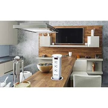 Automatic Raising Type Surge Protector Pop up Outlet Retractable Hidden Recessed Power Strip Power Socket with 2 USB Charging Stations and 3 AC Plug for Kitchen Island,Counter top, Conference Table