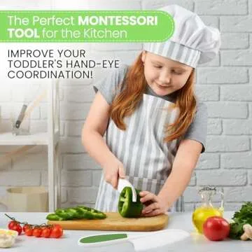 Zulay 3-Piece Kids Knife Set for Real Cooking & Baking - Toddler Knives for Cutting Fruits, Veggies, & Cake - Children’s Montessori Knife with Serrated Edges - Safe & Fun Lettuce Knife (Green)