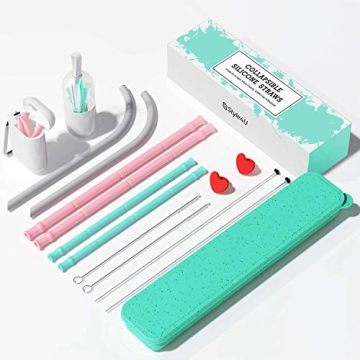 Eco-Friendly Reusable Silicone Straws Set – Safe, Portable & BPA Free
