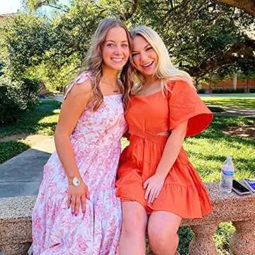 Shy Velvet Women's Summer Dress Square Neck Short Sleeves Crossover Waist Casual Party Mini Dress Orange