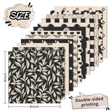Whaline 24 Sheets Boho Ivory Pattern Paper Black Beige Scrapbook Specialty Paper Vintage Double Sided Craft Paper For DIY Card Making Photo Album Journal Decor, 6 x 6 Inch