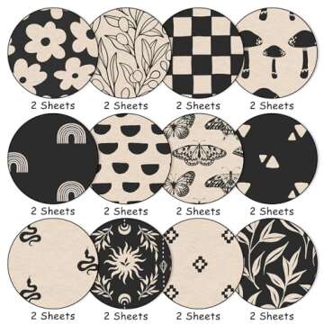 Whaline 24 Sheets Boho Ivory Pattern Paper Black Beige Scrapbook Specialty Paper Vintage Double Sided Craft Paper For DIY Card Making Photo Album Journal Decor, 6 x 6 Inch