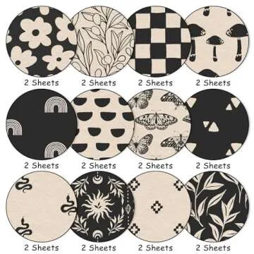 Whaline 24 Sheets Boho Ivory Pattern Paper Black Beige Scrapbook Specialty Paper Vintage Double Sided Craft Paper For DIY Card Making Photo Album Journal Decor, 6 x 6 Inch