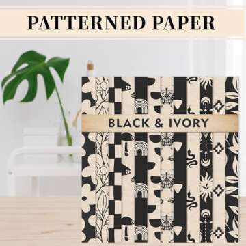 Whaline 24 Sheets Boho Ivory Pattern Paper Black Beige Scrapbook Specialty Paper Vintage Double Sided Craft Paper For DIY Card Making Photo Album Journal Decor, 6 x 6 Inch