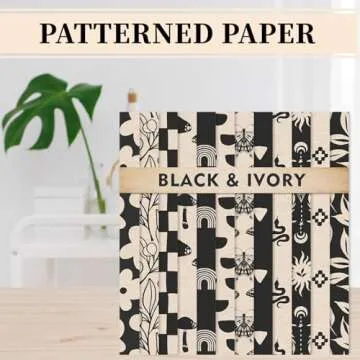 Whaline 24 Sheets Boho Ivory Pattern Paper Black Beige Scrapbook Specialty Paper Vintage Double Sided Craft Paper For DIY Card Making Photo Album Journal Decor, 6 x 6 Inch