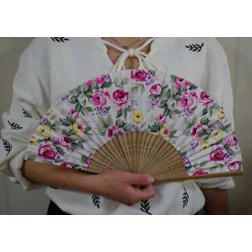 Salutto Hand Fan with Beautiful Fabric Printed (Big Flower)
