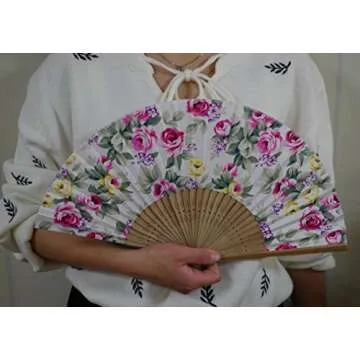 Salutto Hand Fan with Beautiful Fabric Printed (Big Flower)