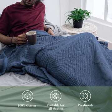Salt Earth GOTS Certified 100% Organic Cotton Throw Blanket, 108"X108" Waffle Blankets & Throws for Bed, Throw Blanket for Couch, Modern & Cozy Blanket, All Season Waffle Blanket, Soft Blanket (Navy)