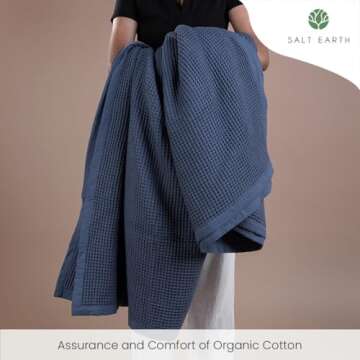 Salt Earth GOTS Certified 100% Organic Cotton Throw Blanket, 108"X108" Waffle Blankets & Throws for Bed, Throw Blanket for Couch, Modern & Cozy Blanket, All Season Waffle Blanket, Soft Blanket (Navy)
