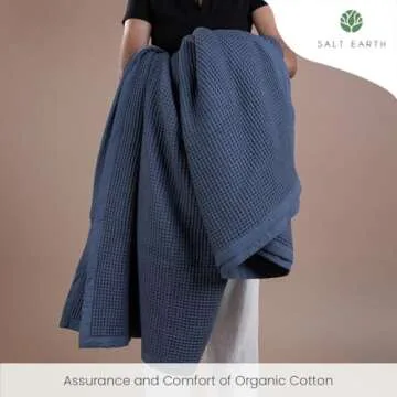 Salt Earth GOTS Certified 100% Organic Cotton Throw Blanket, 108"X108" Waffle Blankets & Throws for Bed, Throw Blanket for Couch, Modern & Cozy Blanket, All Season Waffle Blanket, Soft Blanket (Navy)