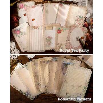 60 Sheets Lace Edged Scrapbook Stationery Paper Assorted Set - 6 Pack Vintage Paper for Letter Writing Scrapbooking Embellishments Planner Bullet Junk Journal Supplies Collage Background 4.9x6.9 Inch