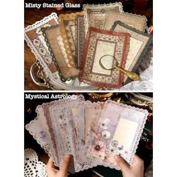 60 Sheets Lace Edged Scrapbook Stationery Paper Assorted Set - 6 Pack Vintage Paper for Letter Writing Scrapbooking Embellishments Planner Bullet Junk Journal Supplies Collage Background 4.9x6.9 Inch