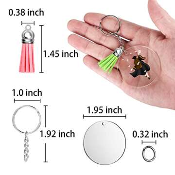 Lganze 120 pcs Acrylic Keychain Blank Kit: Silver Tassels, Rings & Jump Rings for Craft, DIY Jewelry...