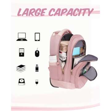 MATEIN Rolling Backpack for Women, 17 Inch Travel Laptop Backpacks with Wheels, Large Carry On Business Luggage Roller Backpack, Waterproof Trolley Suitcase Overnight College Work Computer Bag, Pink