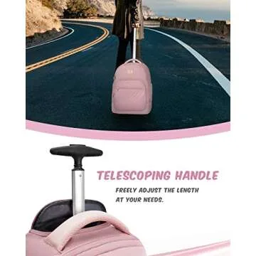 MATEIN Rolling Backpack for Women, 17 Inch Travel Laptop Backpacks with Wheels, Large Carry On Business Luggage Roller Backpack, Waterproof Trolley Suitcase Overnight College Work Computer Bag, Pink
