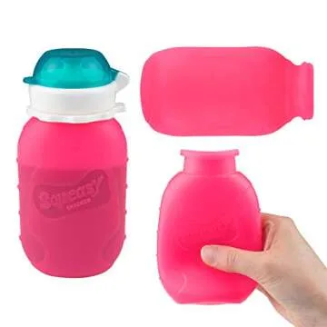 Pink 6 oz Squeasy Snacker - Spill Proof Silicone Reusable Food Pouch for Kids