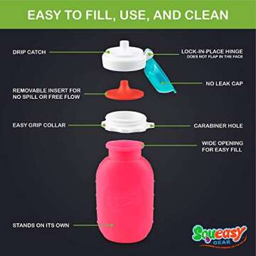 Pink 6 oz Squeasy Snacker Spill Proof Silicone Reusable Food Pouch - for Both Soft Foods and Liquids - Water, Apple Sauce, Yogurt, Smoothies, Baby Food - Dishwasher Safe