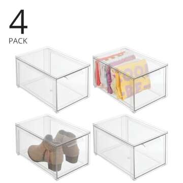 Stackable Storage Organizer Bins - 4 Pack for Home Use