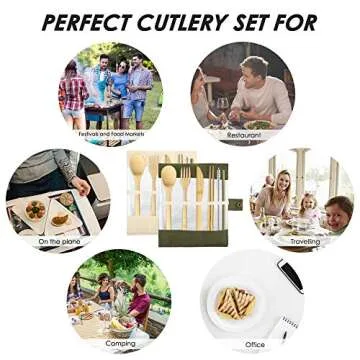 Set of 2, Bamboo Utensils Cutlery, DaKuan Reusable Cutlery Travel Set, Bamboo Spoon, Fork, Knife, Brush, Chopsticks and Straw, Eco-Friendly Portable Utensils With Case
