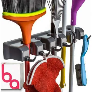 Broom Holder & Garden Tool Organizer - 5 Slots & 6 Hooks