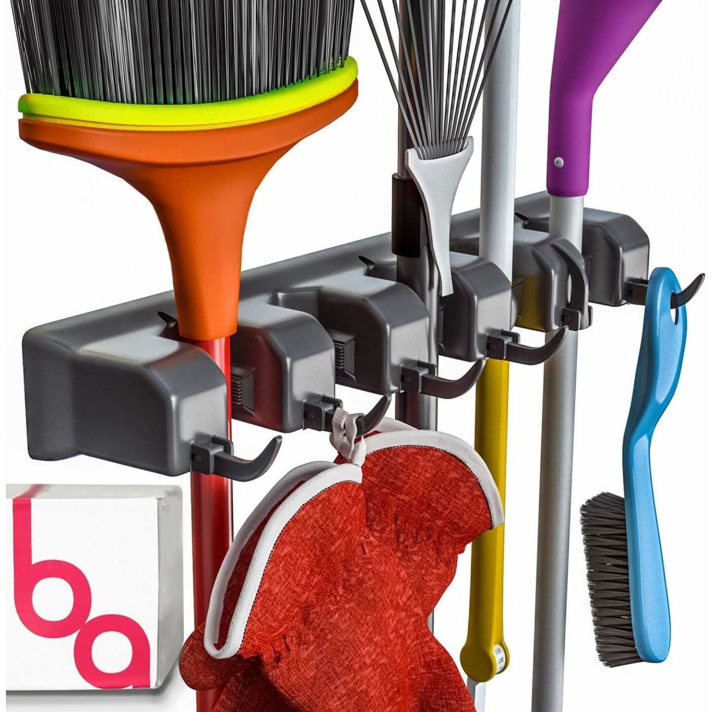 Broom Holder & Garden Tool Organizer - 5 Slots & 6 Hooks