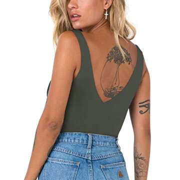 REORIA Women's Summer Sexy Plunge Deep V Neck Sleeveless Double Lined One Piece Tank Tops Thong Body...