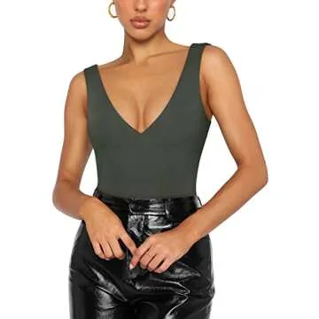 REORIA Summer Sexy Deep V Bodysuit for Women