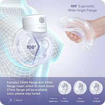 Wearable Breast Pump, RUVALINO S12A Portable Electric Breast Pump Hands Free with 3 Modes & 12 Levels, Smart Display, 24mm Comfortable Flange, Breastfeeding Essentials Baby Registry (Pack of 1)