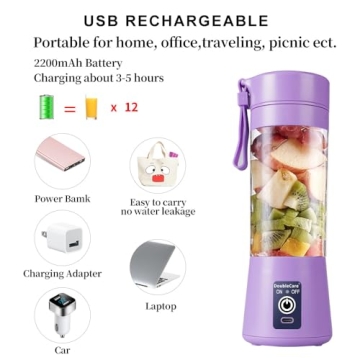 Portable Blender Cup Mini USB Juicer 380ml Perfect for Smoothies