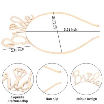 YARIEW Rhinestone Bride Headband Bachelorette Party Decorations Bridal Headband for Wedding Rose Gol...