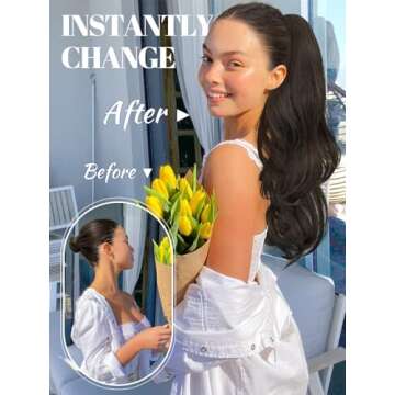 KooKaStyle Ponytail Extensions, 22 inch Dark Brown Long Drawstring Wavy Clip in Ponytail Hair Extens...