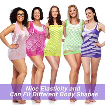 Zhanmai 10 Pieces Women's Fishnet Lingerie Body Stocking Bodysuits Lingerie Fishnet Dress for Women (Bright Color)