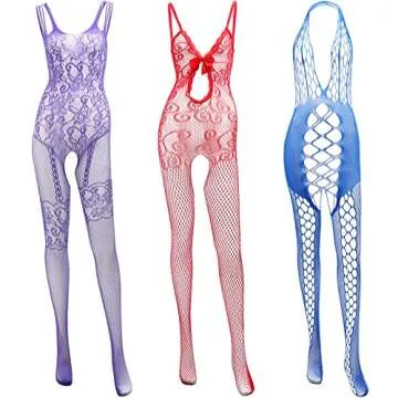 Zhanmai 10 Pieces Women's Fishnet Lingerie Body Stocking Bodysuits Lingerie Fishnet Dress for Women (Bright Color)