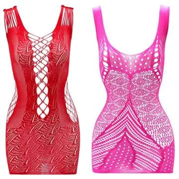 Zhanmai 10 Pieces Women's Fishnet Lingerie Body Stocking Bodysuits Lingerie Fishnet Dress for Women (Bright Color)