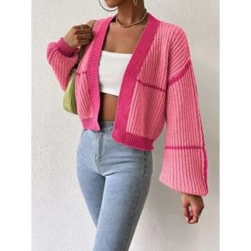 Stylish SweatyRocks Women's Color Block Cardigan Sweater