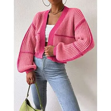 Stylish SweatyRocks Women's Color Block Cardigan Sweater