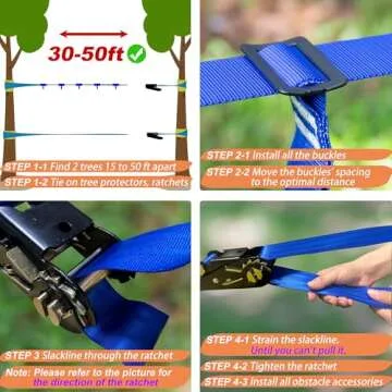 Ninja Warrior Obstacle Course for Kids, 2×56ft Slackline Kit with 8 Ninja Accessories - Monkey Bar, Rope Ladder, Gymnastic Ring, Arm Trainer and Monkey Fist