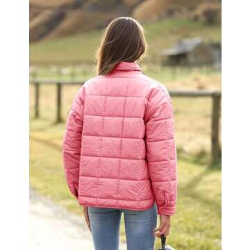 Freyhem Quilted Puffer Jacket Women Lightweight Short Zip Up Padded Coat with Pockets(Pink-M)