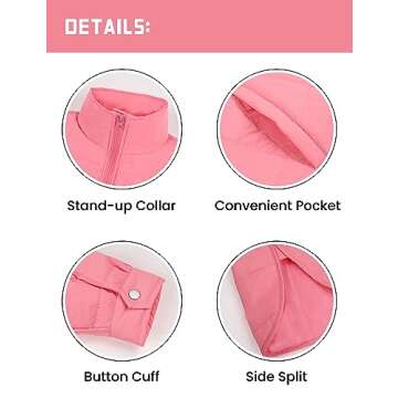 Freyhem Quilted Puffer Jacket Women Lightweight Short Zip Up Padded Coat with Pockets(Pink-M)