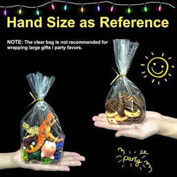 PigPotParty 6"x 9", 100Pcs Bottom Gusset Bags, Clear Plastic Cellophane Treat Goodie Bags with Ties for Party Favor, Candy, Cookie, Popcorn, Small Gift Wrapping (No Side Gusset)