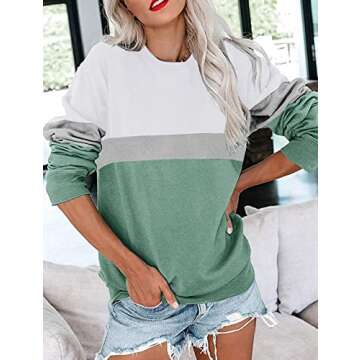 PGANDS Women's Casual Crew Neck Color Block Sweatshirts Long Sleeve Cute Comfy Lightweight Pullover ...