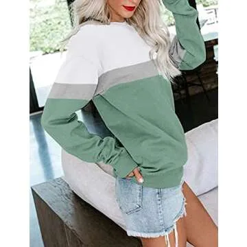 PGANDS Women's Casual Crew Neck Color Block Sweatshirts Long Sleeve Cute Comfy Lightweight Pullover Tops