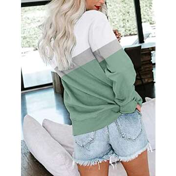 PGANDS Women's Casual Crew Neck Color Block Sweatshirts Long Sleeve Cute Comfy Lightweight Pullover Tops